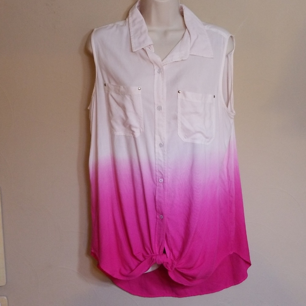 sleeveless white to hot pink top